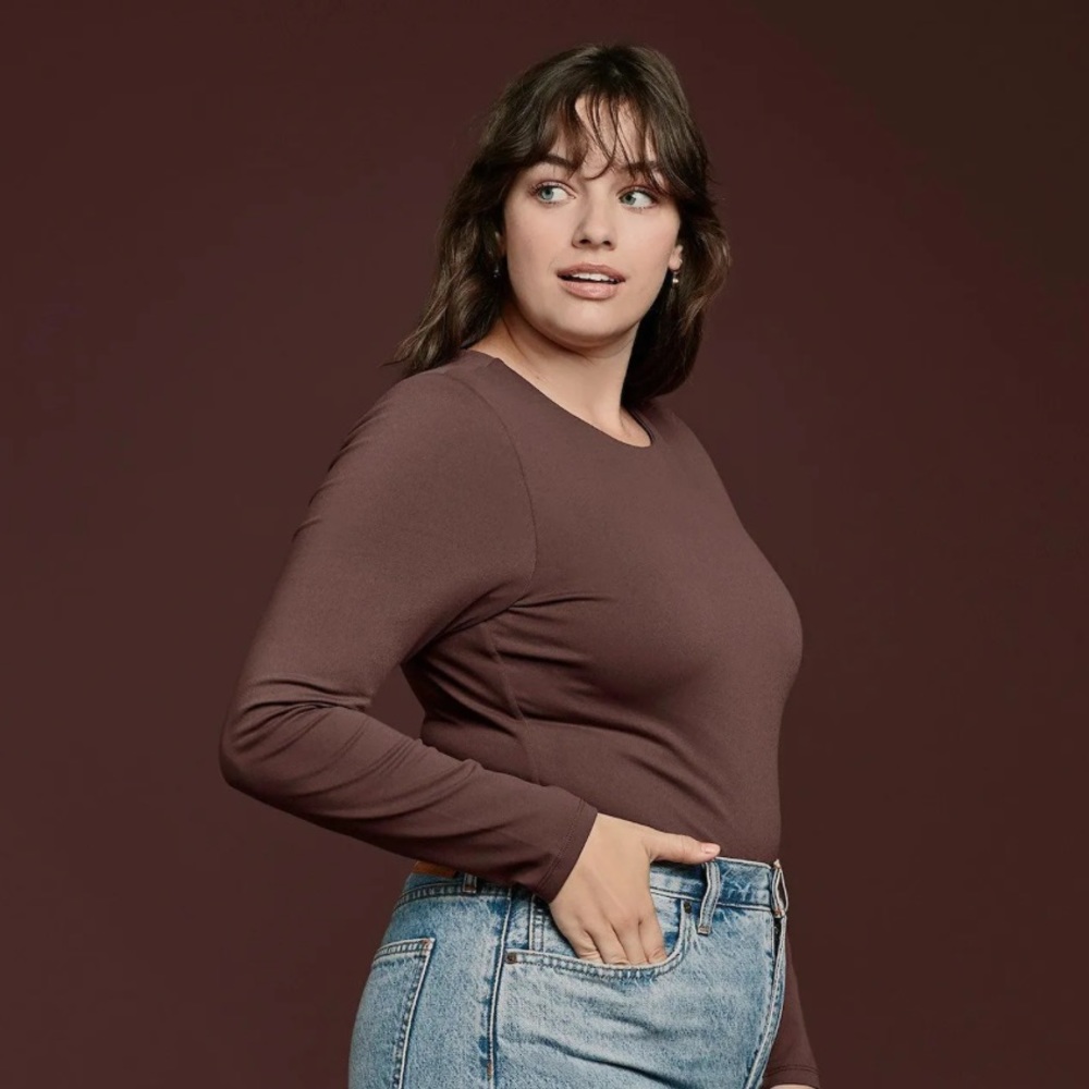 nuuds • Women's Long Sleeve Crewneck Bodysuit - Coffee - Coffee / M - Picture 2 of 9